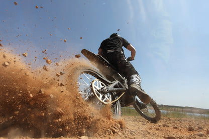 Black Dirt Bike E Ride Pro S on Off Road Dirt Trail